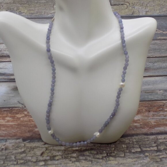 Vintage Genuine Tanzanite Pearl Choker Necklace Hook Closure Faceted - Picture 5 of 8